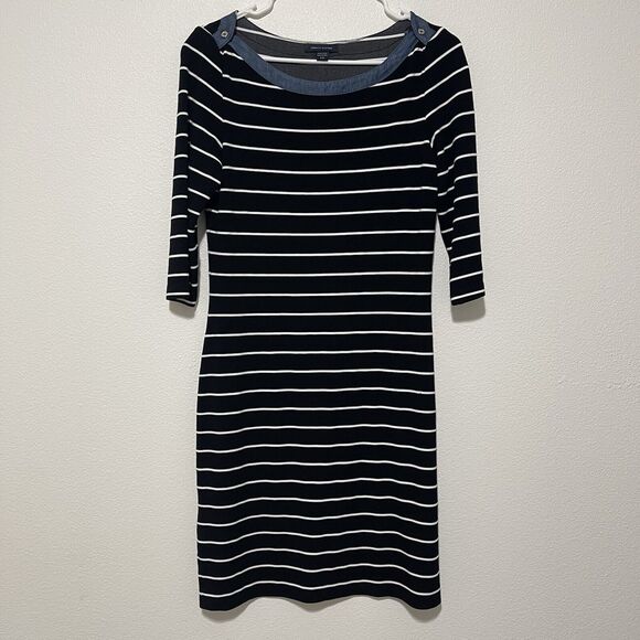Tommy Hilfiger Dress Womens Small Black Stripe 3/4 Sleeve Boat Neck Boardwalk - Picture 1 of 10